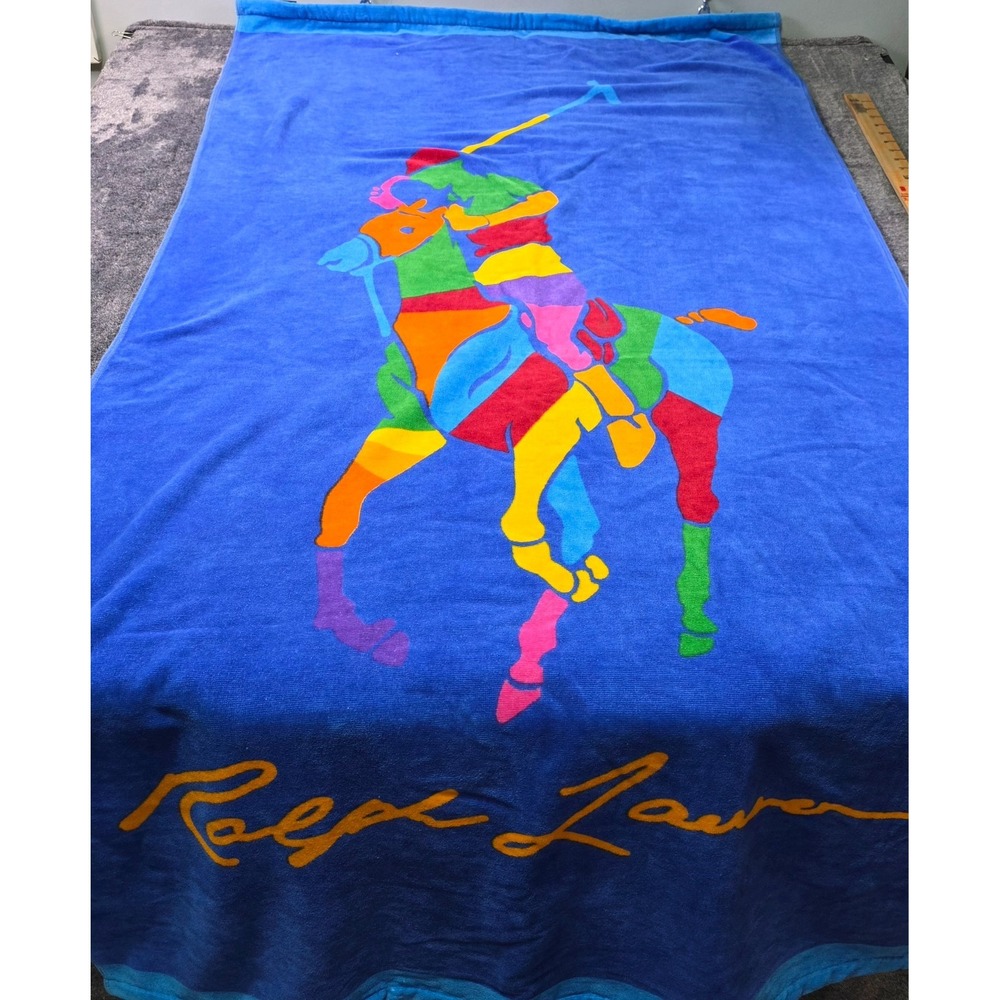 Polo Ralph Lauren Color Block Big Pony Beach Towel 35x66 Inches Blue